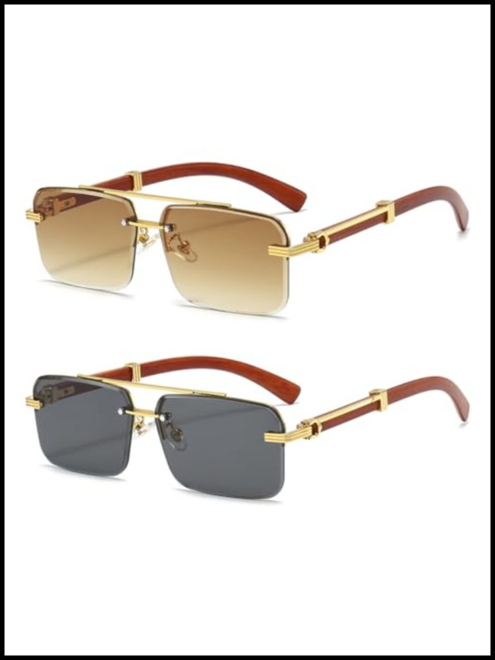 Rimless Rectangle Sunglasses UV400 Metal Frame Men's Eyewear